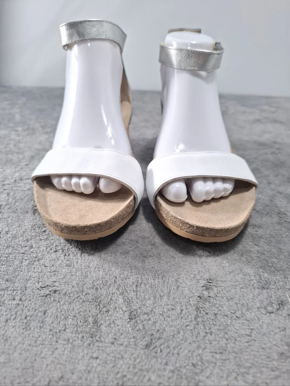 NAOT 5016 Pixie Low Wedge Sandals  White Silver Vintage Slate Leather Sz 40 9